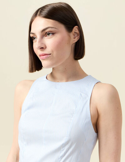 Robe sans manches col montant ecru femme