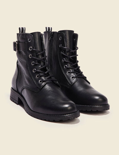 Bottines à lacets et boucles noir femme