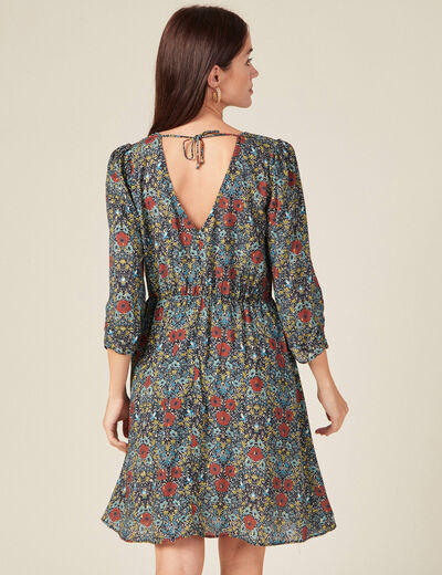 Robe trapèze manches 3/4 noir femme