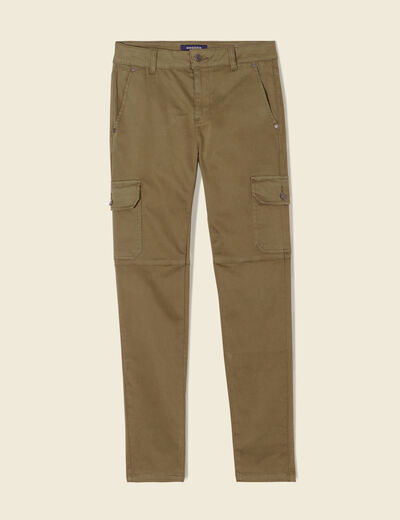 Pantalon slim poches cargo vert kaki femme