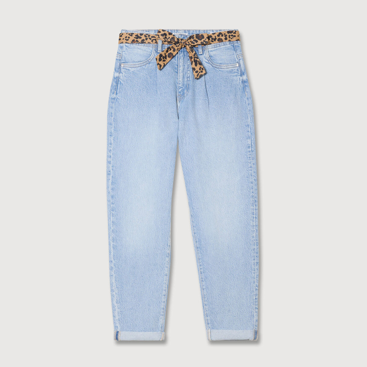 Jeans mom ceinture foulard denim bleach femme