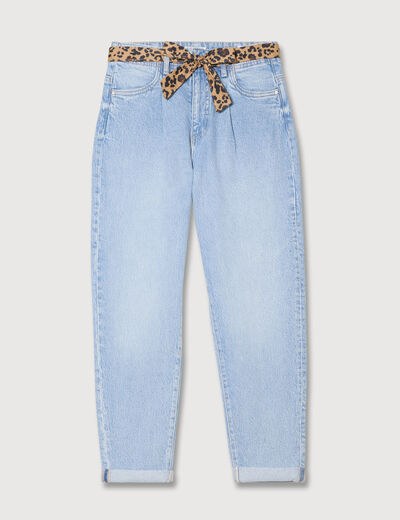Jeans mom ceinture foulard denim bleach femme