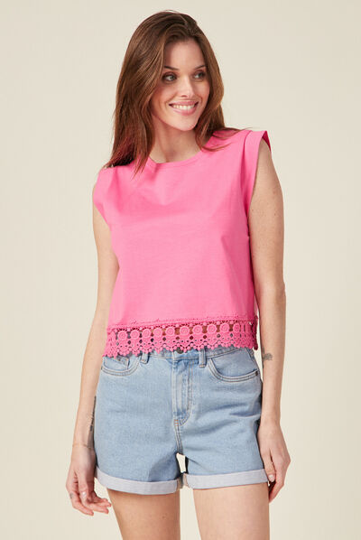 Débardeur bretelles larges rose fushia femme