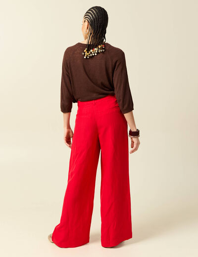 Pantalon large taille standard rouge femme