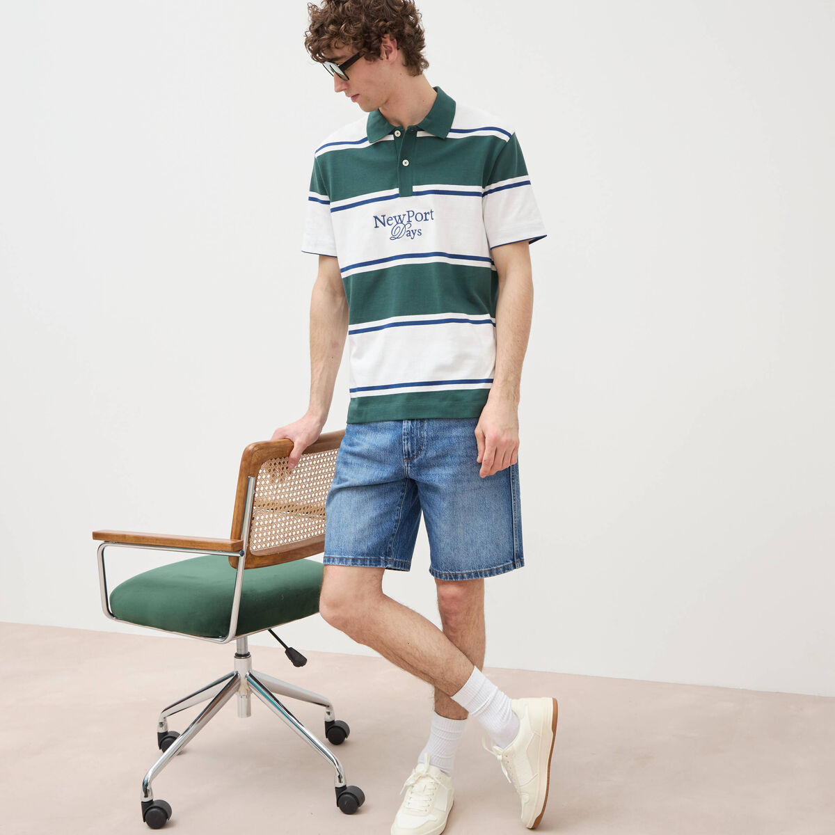 Polo ray&eacute; coupe ample manches courtes blanc homme