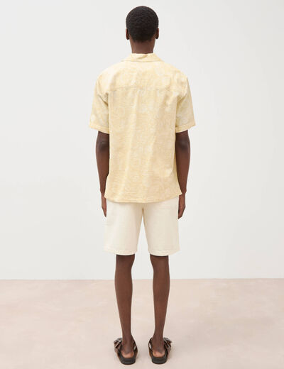 Chemise print&eacute;e manches courtes jaune paille homme