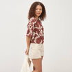 T-shirt brod&eacute; col rond manches 3/4 marron cognac femme
