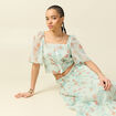 Top cintr&eacute; court voile col carr&eacute; vert pastel femme