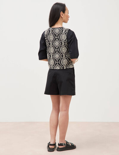 Cardigan sans manches avec broderies noir femme