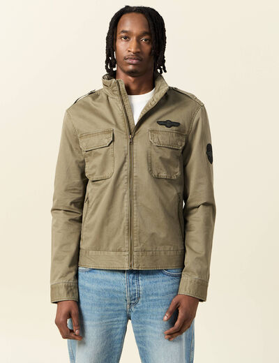 Blouson style biker zippé vert kaki homme