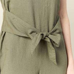 Combinaison pantalon col en V vert kaki femme