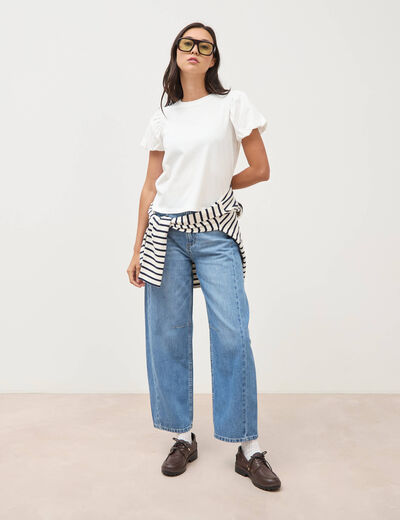 T-shirt effet boule manches courtes ecru femme