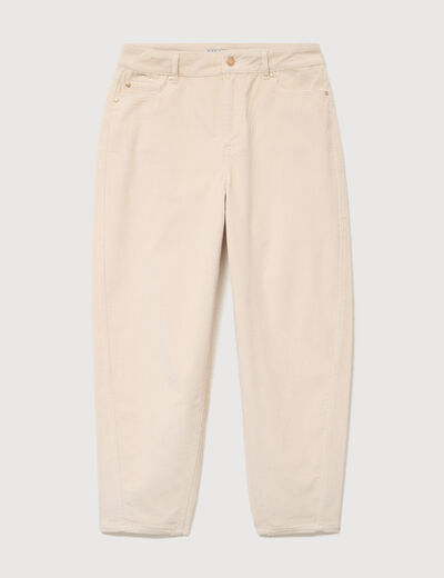 Pantalon barrel taille haute velours ivoire femme