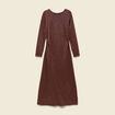 Robe longue ajust&eacute;e manches longues marron femme