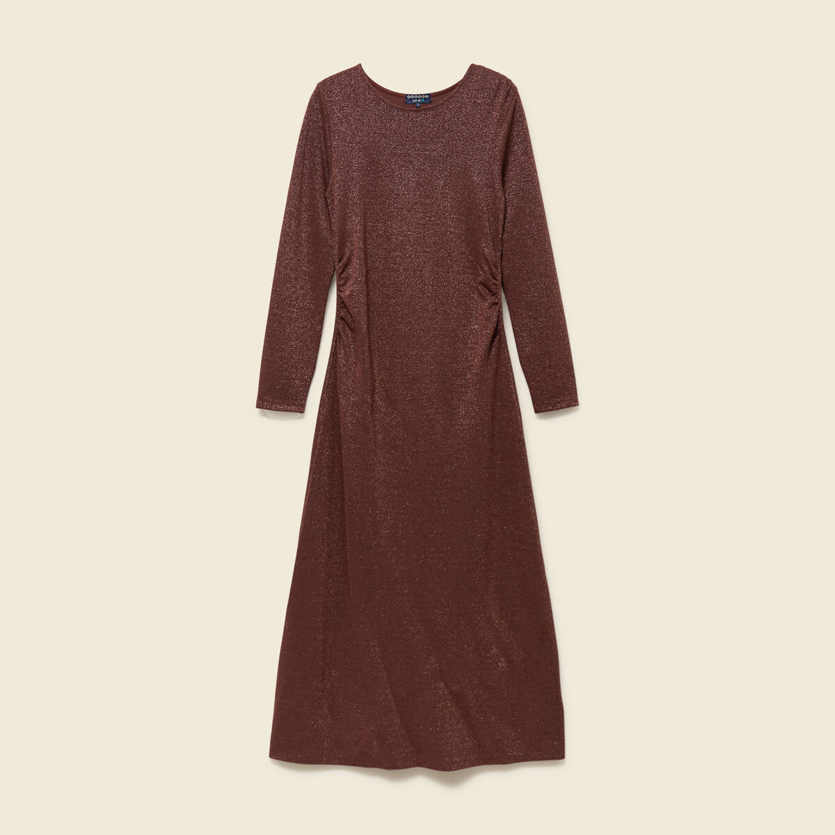 Robe longue ajust&eacute;e manches longues marron femme