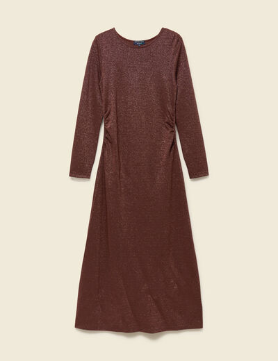 Robe longue ajust&eacute;e manches longues marron femme