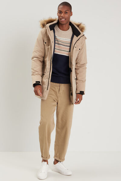 Parka droite à capuche beige homme
