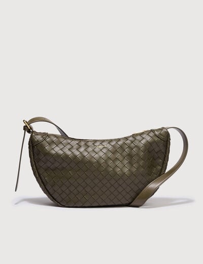 Sac bandouli&egrave;re tress&eacute; avec doublure vert olive femme