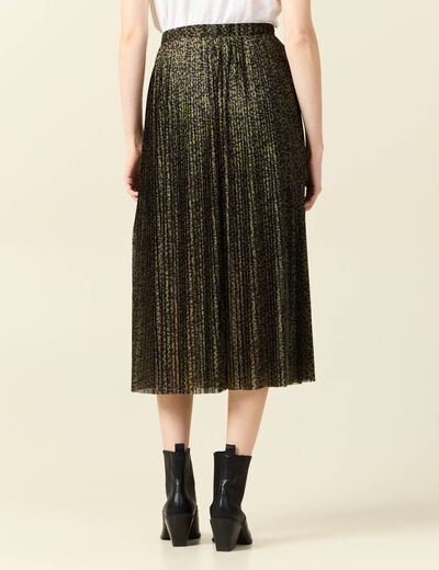 Jupe longue évasée plissée vert kaki femme