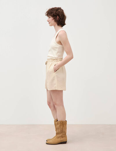 Short taille haute creme femme