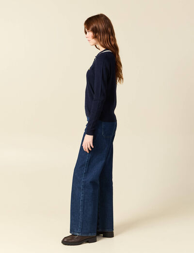 Polo avec torsade et c&oelig;ur brod&eacute; bleu marine femme