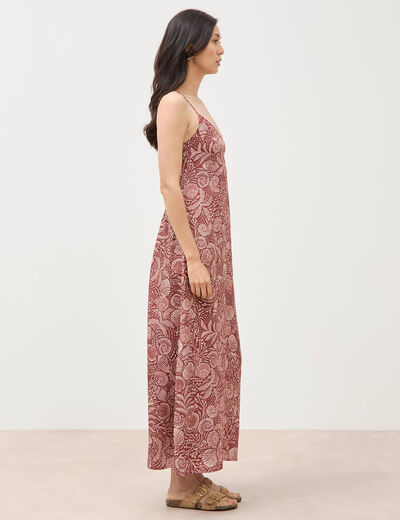 Robe bretelle satin&eacute;e col v marron chocolat femme