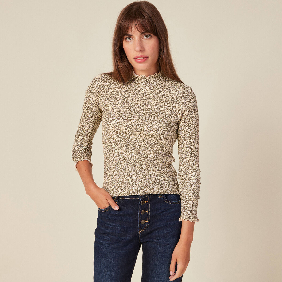 T-shirt manches longues vert kaki femme