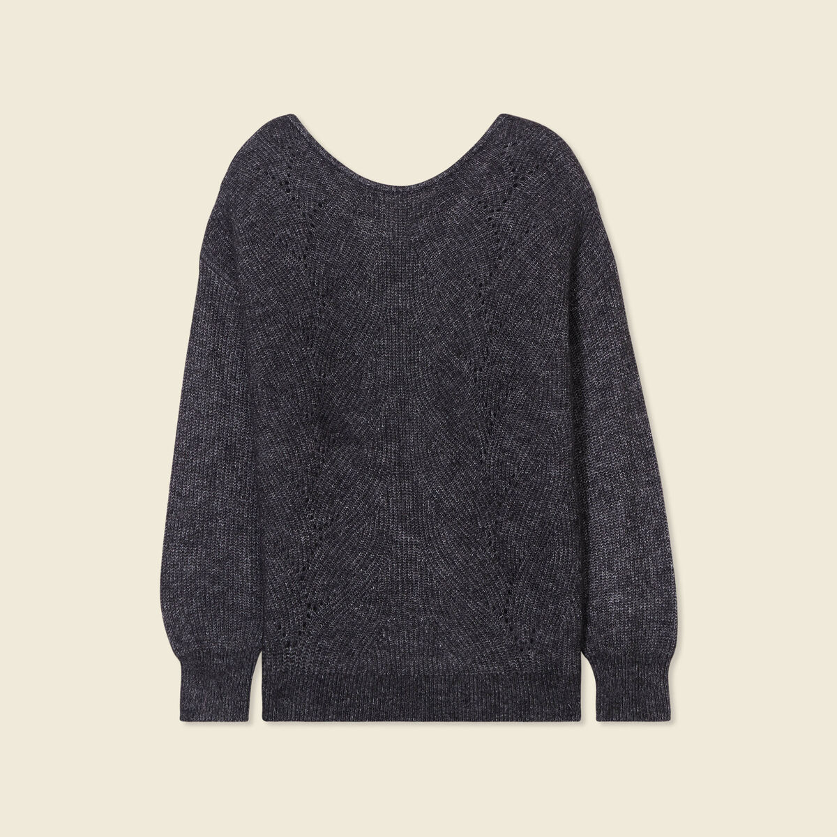 Pull manches longues ajour&eacute; noir femme