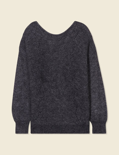 Pull manches longues ajouré noir femme