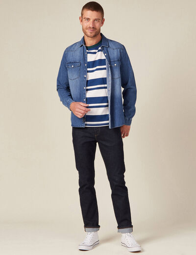 T-shirt ray&eacute; col rond manches courtes ecru homme