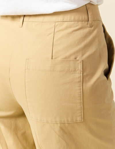 Pantalon large taille haute beige femme