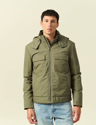 Blouson capuche doublure vert kaki homme