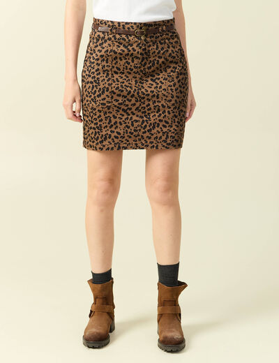 Jupe stretch avec ceinture amovible marron cognac femme