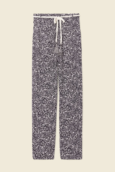 Pantalon large fluide ceinturé noir femme