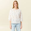 Blouse manches 3/4 brodée blanc femme
