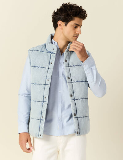 Doudoune sans manches en jean denim bleach homme
