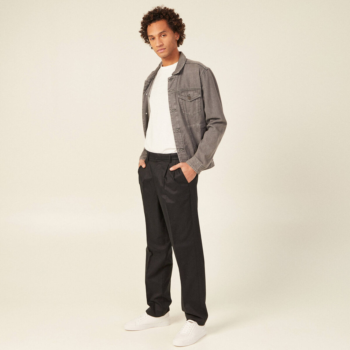 Pantalon chino droit noir homme