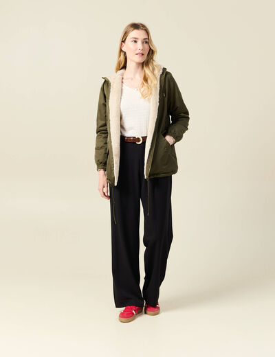 Parka r&eacute;versible vert kaki femme