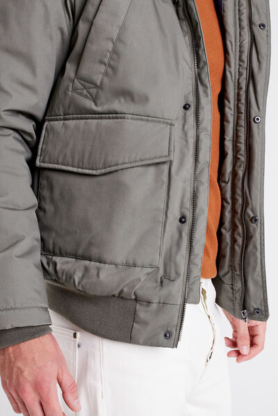 Blouson droit à capuche vert kaki homme