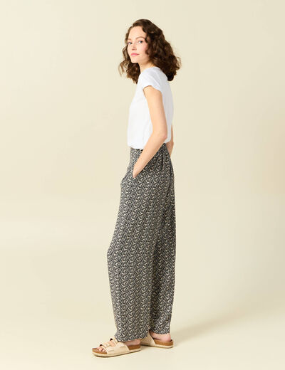 Pantalon large taille haute noir femme