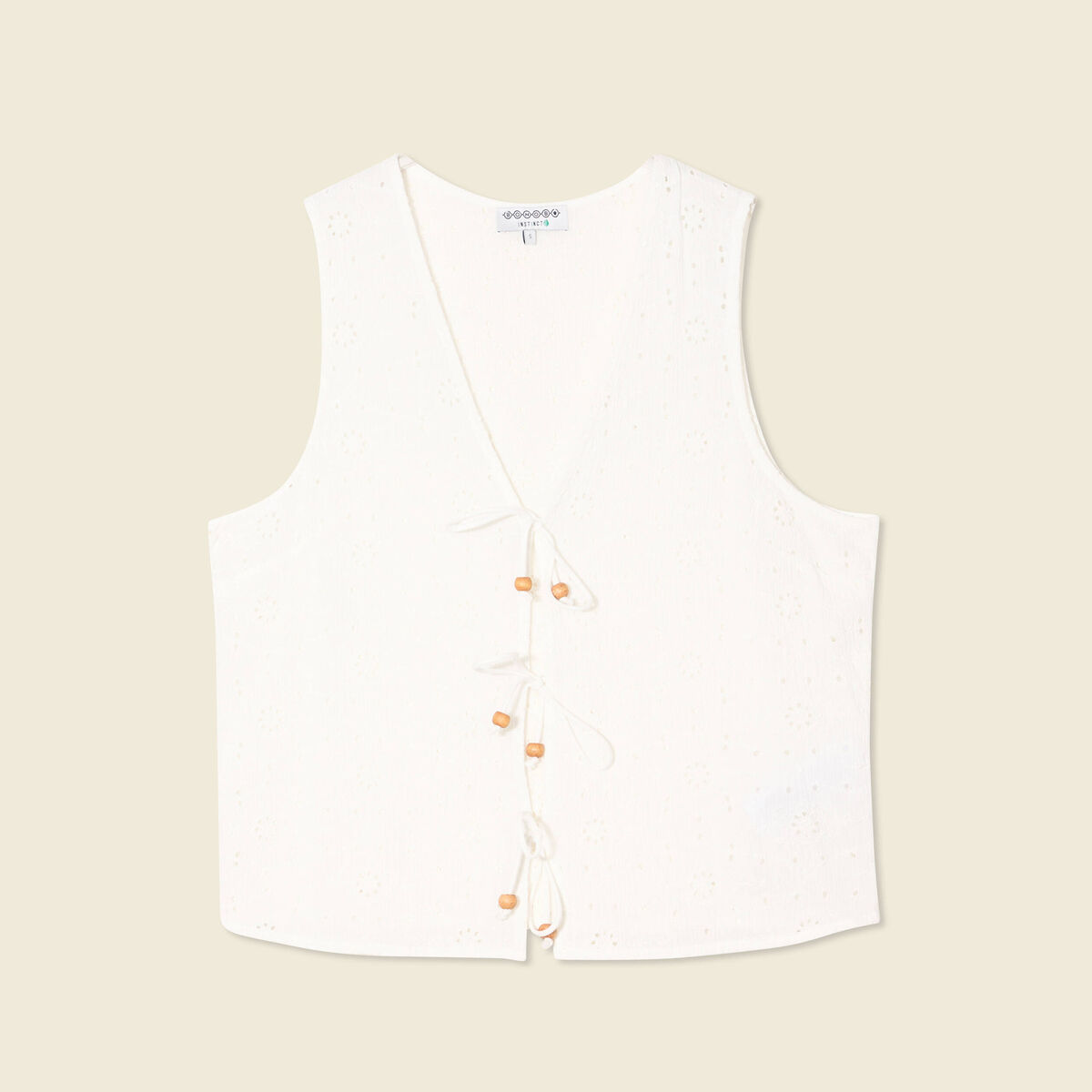 Gilet sans manches noué ecru femme