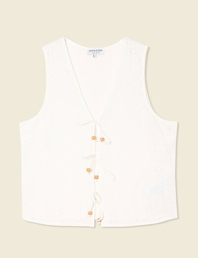 Gilet sans manches noué ecru femme