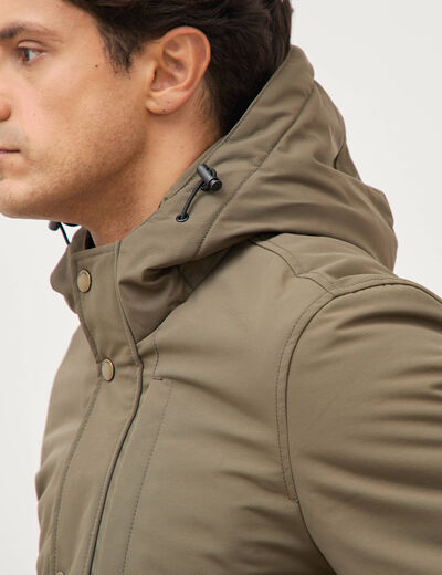 Parka longue droite &agrave; capuche taupe homme