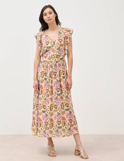 Robe longue droite fluide multicolore femme