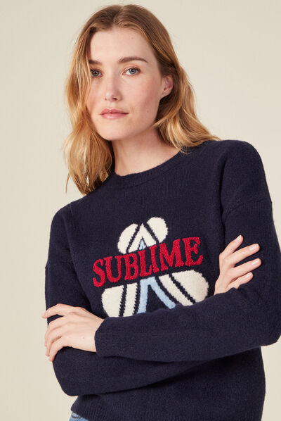 Pull manches longues bleu marine femme