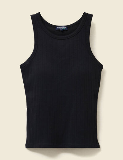 Débardeur cintré court col rond noir femme