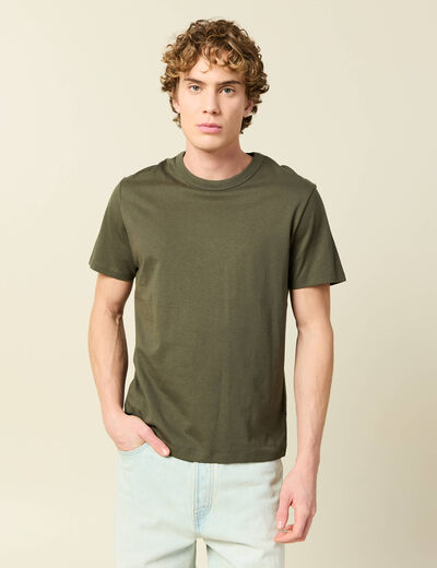 T-shirt en coton manches courtes vert fonc&eacute; homme