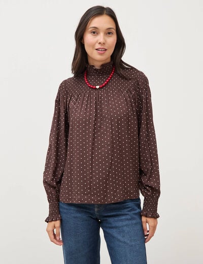 Blouse droite manches longues marron fonc&eacute; femme