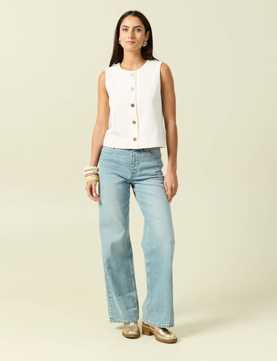 D&eacute;bardeur col rond sans manches creme femme
