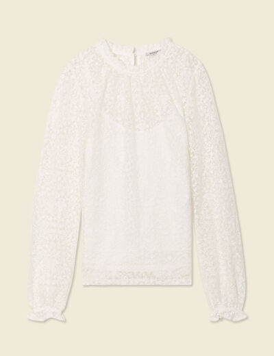 T-shirt manches longues broderie ecru femme